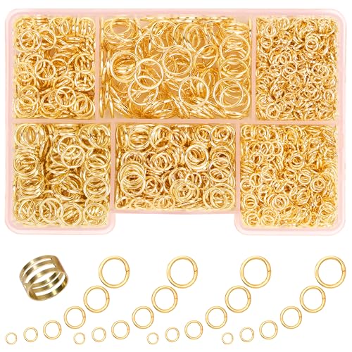 Jump Rings for Jewelry Making 1400 Pcs Gold Jump Rings for Keychains Necklace Repair and DIY Crafts Gifts 6 Sizes/Box 4mm 6mm 5mm 7mm 8mm 10mm Jump Rings with Open/Close Tool(Gold) - color: Gold