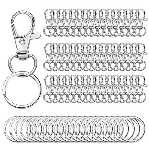 100PCS Swivel Snap Hooks with Key Rings, 50Pcs Key Chain Clip Hooks and 50Pcs Key Rings, Lanyard Lobster Claw Clasps for Keychains Jewelry Art Crafts - color: Silver