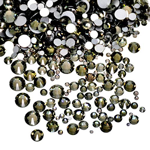 AD Beads 1440 Pieces Mixed Size No Hotfix Glue on Quality Glass Flatback Rhinestones Round Crystal Gems (04 Black Diamond) - color: Black Diamond 04