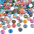 100Pcs/Set Flat Round Transparent Glass Cabochons with Pattern Eye Flatback Glass Dome Flatback Cab Beads for Photo Cameo Jewelry Making Necklace Ring DIY Crafts 12x4mm Random Kaleidoscope - color: 100Pcs-12x4mm-Random Kaleidoscope
