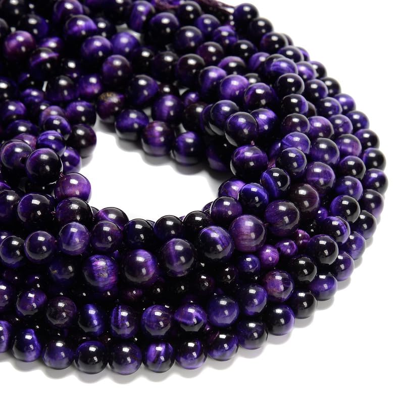 95pcs(2 Strand/Set) 8mm Purple Tiger Eye Stone Beads with Energy Power, Smooth Round Gemstone Beads for Jewlery Bracelets Earrings Making DIY - color: Purple Tiger Eye, size: 8mm