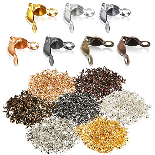 Syhood 1400 Pieces Bead Tips Knot Covers Bulk Clamshell Bead Tips for Jewelry Making Open End Caps Knot Covers for DIY Bracelet Necklaces Earrings Keychains(Multicolor) - color: Multicolor