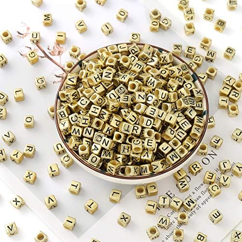 ToBeIT 1000Pcs Letter Beads Gold Letter Bead Acrylic Alphabet "A-Z" Cube Beads for Jewelry Making, Bracelets, Necklaces - color: gold - other