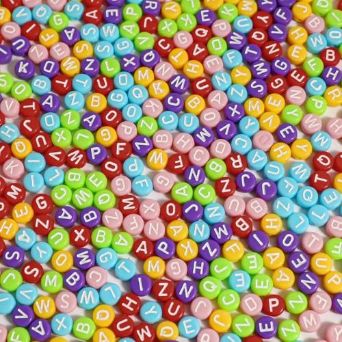 1200pcs 4×7mm Alphabet Beads Colorful Round Acrylic White Letter Beads, for Bracelets and Jewelry Making - color: style 18, size: 4×7mm(Round)