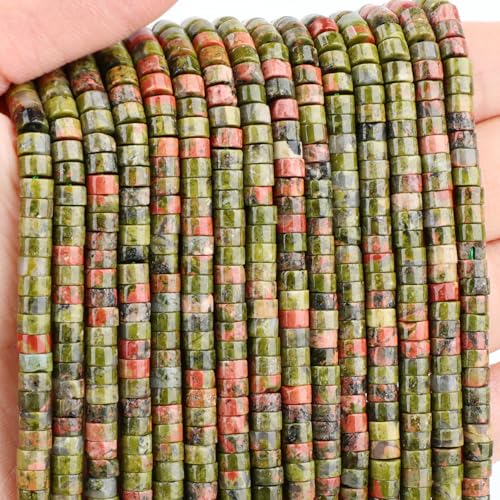 Natural Unakite Heishi Spacer Beads Loose Semi Precious Flat Round Gemstone Disc Shape Stone for Beading Jewelry Making 4x2mm 15.5" - color: Unakite