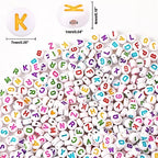 Letter Beads, DECYOOL Acrylic Alphabet Beads with 1 Roll Elastic String for Bracelet Necklace Jewelry Making Supplies (White Colorful) - color: White Colorful