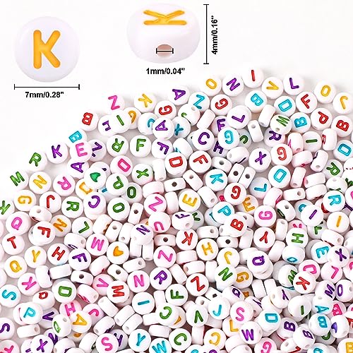 Letter Beads, DECYOOL Acrylic Alphabet Beads with 1 Roll Elastic String for Bracelet Necklace Jewelry Making Supplies (White Colorful) - color: White Colorful
