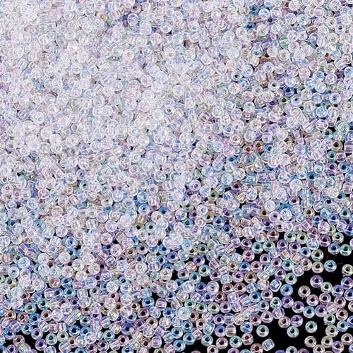 PH PandaHall 10000pcs 11/0 2mm Glass Seed Beads Round Waist Beads Transparent Rainbow Mini Spacer Beads Clear Glass Beads Glass Seed Beads for Earring Bracelets Necklace Jewelry Making
