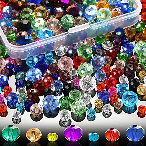 560 Pcs Faceted Rondelle Crystal Beads, Boxed, Spacer Beads for DIY Crafts, 4/6/8mm (Colorful) - color: Colorful