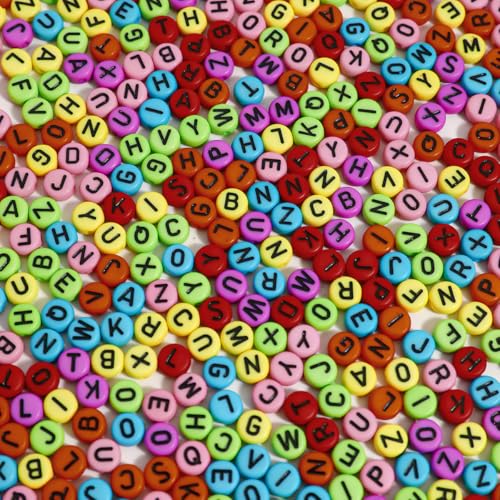 1200pcs 4×7mm Alphabet Beads Colorful Round Acrylic Black Letter Beads, for Bracelets and Jewelry Making - color: style 19, size: 4×7mm(Round)