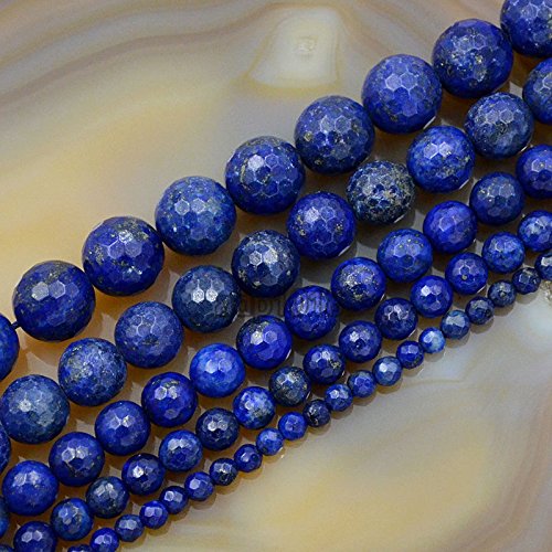AD Beads Natural Gemstones Faceted Round Spacer Loose Beads 15.5'' 4mm to 10mm (6mm, Faceted Lapis Lazuli) - color: Faceted Lapis Lazuli, size: 6mm