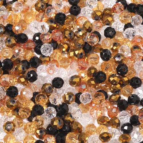 Songxi 300pcs 6mm Gold Glass Beads for Jewelry Making, 5 Style 3 Size Crystal Beads for Bracelets Jewelry Making, Spacer Beads for Keychain Making Necklace Earring DIY Arts and Crafts - color: Gold, size: 6mm