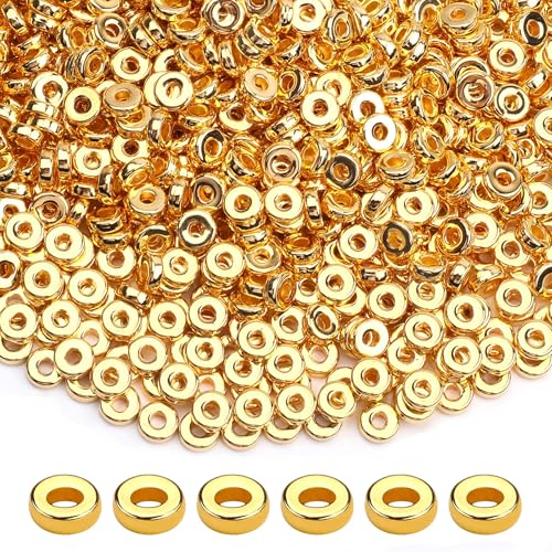 1500pcs 6mm Gold Flat Round Spacer Beads Disc Loose Jewelry Making Beads for DIY Bracelet Necklace Earring Craft Supplies - color: Gold