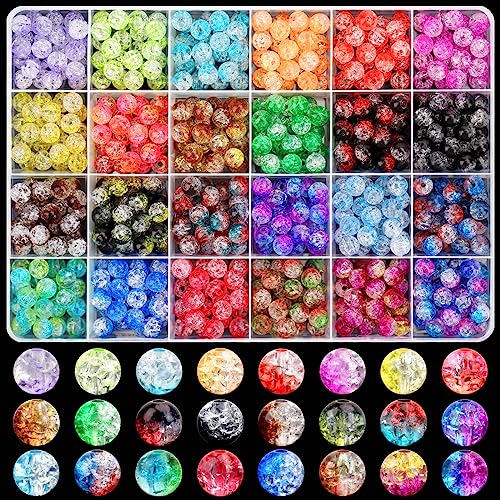 BONNY BOXX 600PCs 8MM Multicolor Acrylic Crackle Beads Set for Jewelry Making Crystal Crackle Lampwork Acrylic Round Beads for Bracelet Necklace Earring Accessories - color: Crackle Acrylic Beads - 8MM