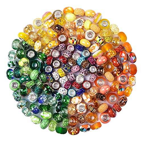 Aipridy Assortment European Large Hole Beads Spacer Beads Rhinestone Craft Beads for DIY Charms Bracelet Jewelry Making (Green-Orange-Lemon) - color: Green-Orange-Lemon