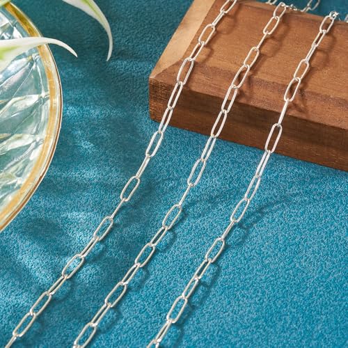 3.28 Feet Sterling Silver Paperclip Chain Paperclip Link Necklace Oval Cable Chain with Velvet Polishing Cloth Permanent Bracelet Kit 8.5x3mm for Women Men Necklace Jewelry Making - color: Silver