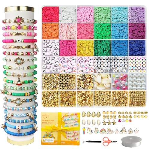 iumulinrui Friendship Bracelet Kit Concert Bracelets Merch, 5200 Pcs Clay Beads Bracelet Making Kit Tricolor Letter Bead, Jewelry Set with Pendant, DIY Craft Gifts Suitable for Beginners - color: Yellow