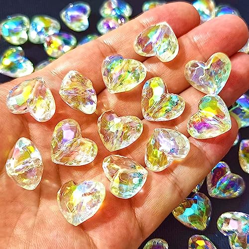 Mixed Lots Shiny AB Color Acrylic Faceted Heart Bead DIY Beading Hairband Bracelets Necklace Craft Embelishment (Clear AB-Heart) - color: Clear AB-Heart