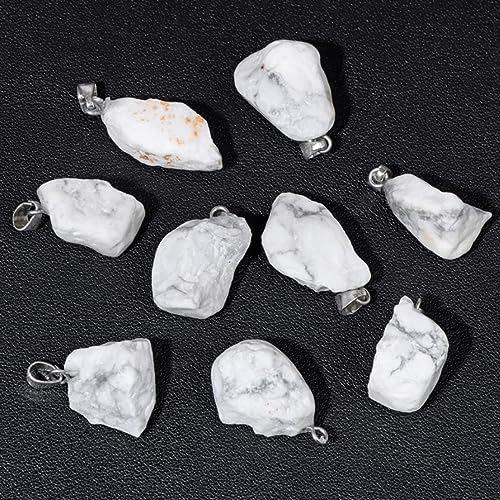 10pcs Irregular Raw Natural Howlite Rock Stone Pendant Healing Crystal Chakra Gemstone Charm for Jewelry Making DIY Necklace Earrings Accessories Reiki - color: Howlite