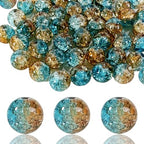 100Pcs 10mm Crackle Glass Beads for Jewelry Making - Round Spacer Crystal Beads Bulk, DIY Craft Supplies for Necklace Bracelet Earrings (Brown Blue) - color: Brown Blue