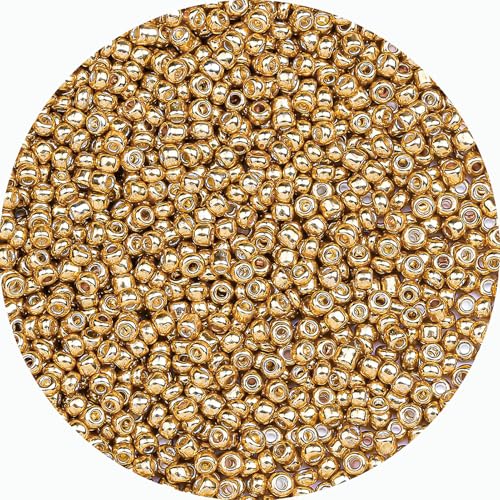 8/0 Glass Seed Beads Bulk, Gold 3mm Tiny Round Craft Seed Bead, Small Mini Pony Beads for Jewelry Making Bracelet Necklace Wrist Beading Weaving Supplies, 2500pcs - color: Gold