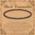 BONNY BOXX Natural Genuine Gemstone Faceted Round Beads Bracelets, 3mm Adjustable Stretchy Tiny Faceted Black Tourmaline Bracelet, Healing Crystal Reiki Chakra Dainty Jewelry Fashion Gifts - color: Black Tourmaline