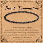 BONNY BOXX Natural Genuine Gemstone Faceted Round Beads Bracelets, 3mm Adjustable Stretchy Tiny Faceted Black Tourmaline Bracelet, Healing Crystal Reiki Chakra Dainty Jewelry Fashion Gifts - color: Black Tourmaline