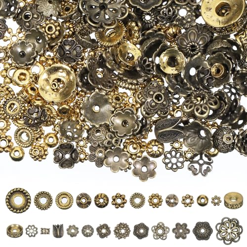 400 PCS Bead Cap Findings, Flower Spacer Beads, Tibetan Daisy Metal Alloy Jewelry Spacers for Bracelet Necklace Earrings Jewelry Making