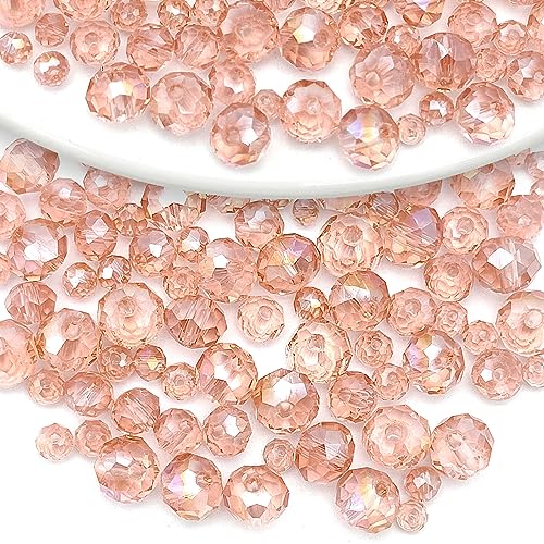 786pcs Crystal Glass Beads Crystal Spacer Beads Rondelle Glass Beads Briolette Beads Crystal Gemstone Beads for Bracelets Necklace Pendants Jewelry Making Supplies, 3mm,4mm,6mm,8mm(Aqua Pink AB) - color: Aqua Pink, size: 3mm,4mm,6mm,8mm