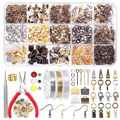Swpeet Jewelry Making Supplies Kit - 1617 Pcs with 40 Styles Findings, 6 Colors Beads & Charms, Pliers, Wires, Tweezers & Jump Ring Opener - size: 8A