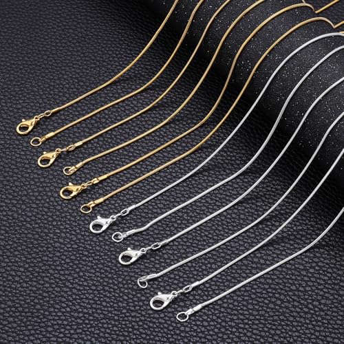 Topacket 24 Pack Necklace Chains Bulk,Gold and Silver Snake Necklace Chains for Jewelry Making 18 Inches - color: Gold and Silver, size: 18inches