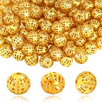 TOAOB 100pcs 8mm Gold Plated Filigree Hollow Ball Beads Round Metal Loose Spacer Beads for DIY Crafts Bracelets Necklaces Earrings Jewelry Making - color: Gold, size: 8mm