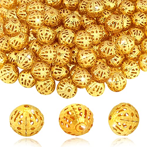 TOAOB 100pcs 8mm Gold Plated Filigree Hollow Ball Beads Round Metal Loose Spacer Beads for DIY Crafts Bracelets Necklaces Earrings Jewelry Making - color: Gold, size: 8mm