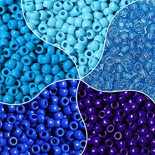 MIIIM 1000PCS 6x9mm Pony Beads Bulk, 5 Styles Blue Pony Beads for Bracelets Making Kit, Kandi, Hair Braids Crafts for Jewelry Making (Blue) - color: Blue