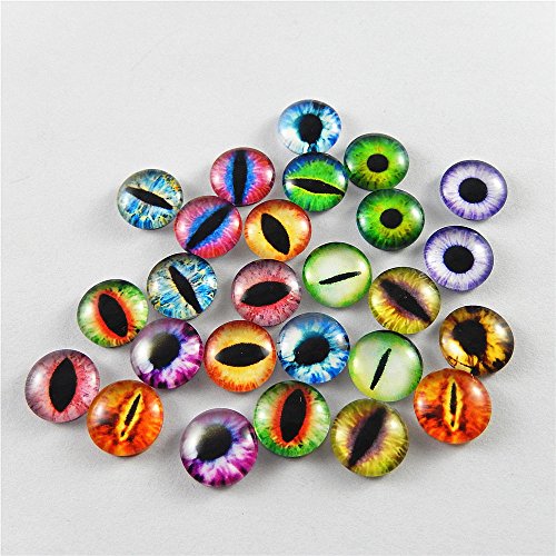 Julie Wang 10mm 100pcs Dragon Eyes Flatback Glass Cabochon Dome Cameo for Artworks Making Jewelry Craft DIY Supplies 0.39inches - size: 10MM-100PCS