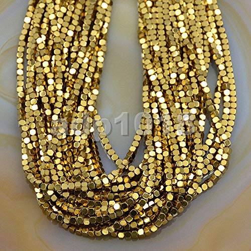 AD Beads Natural Hematite Gemstone Faceted Square Cube Loose Beads 16" 2x2mm 4x4mm (2x2mm, Metallic Gold) - color: Metallic Gold, size: 2x2mm
