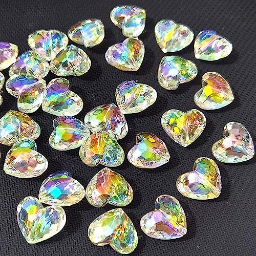 Mixed Lots Shiny AB Color Acrylic Faceted Heart Bead DIY Beading Hairband Bracelets Necklace Craft Embelishment (Clear AB-Heart) - color: Clear AB-Heart