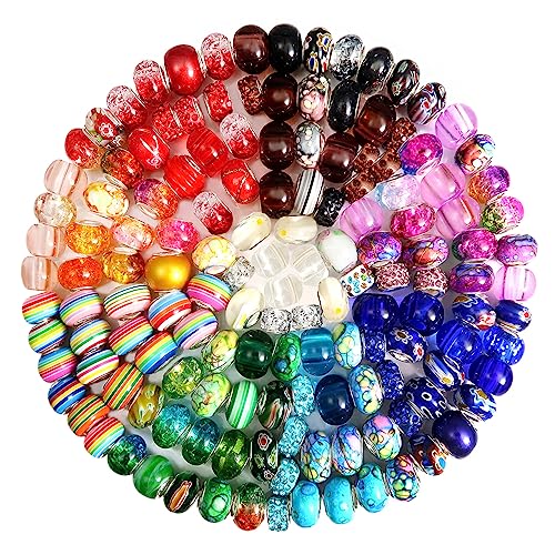 TOAOB 150pcs Glass European Large Holes Beads Assorted Resin Spacer Rhinestones Lampwork Craft Beads for Bracelets Necklaces Jewelry Making