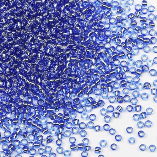 Seed Beads Blue 200 Grams About 6500pcs, 3mm 8/0 Green Silver core Glass Craft for Making Earrings, Bracelets, Pendants, Waist Jewelry,DIY Handmade Seed Beads（Blue Silver Lined） - color: Blue Silver Lined, size: 3mm