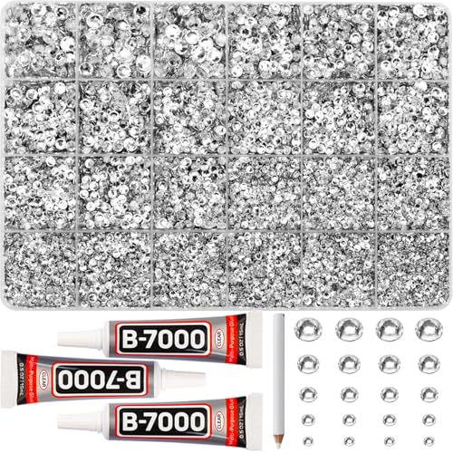 31000Pcs Silver Clear Rhinestones Gems Bedazzling Bedazzler Kit, Crystal Bedazzled Flatback Diamonds for Crafting Clothes Crafts Shoes Fabric, Jewels Bedazzle Resin Flat Back Gemstone 2-6mm b7000 Glue - color: Silver clear 2-6mm, size: Large Pack + 3Pcs G