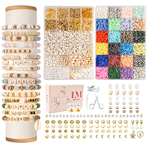 Lynnmos Clay Beads 8000 Pcs 2 Boxes Bracelet Making Kit - 24 Colors Polymer Clay Beads for Bracelet Making Set - Heishi Disc Beads for Jewelry Making kit with Charms and Gift Pack for Girls - color: gentle