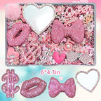 Gehaiwo Pink Junk Case Charms Kit, Junks Phone Cases with Rhinestone Accessories and Full Diamond Bow Lips Dollar Sign Pom Resin Kits Mirror with DIY Phones Decorations