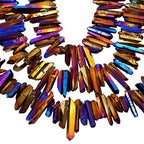rockcloud Natural Rock Crystal Points Titanium Coated Clear Quartz Sticks Spikes Top Drilled 15 inch Strand,Purple - color: #24-Purple(Small)