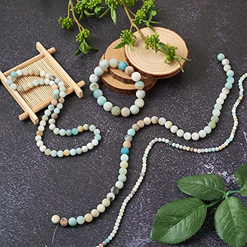 Cheriswelry 4Strands Natural Frosted Flower Amazonite Round Loose Spacer Stone Beads 4-10mm for DIY Necklace Bracelet Earring Jewelry Making - color: Natural Frosted Flower Amazonite