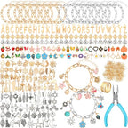 SANNIX 486Pcs Charm Bracelet Making Kit, Including 16 Bangles 228 Charms 240 Jump Rings and Pliers Tools for Crafts, Gold Silver Charm Chain for DIY Bracelet Making Supplies