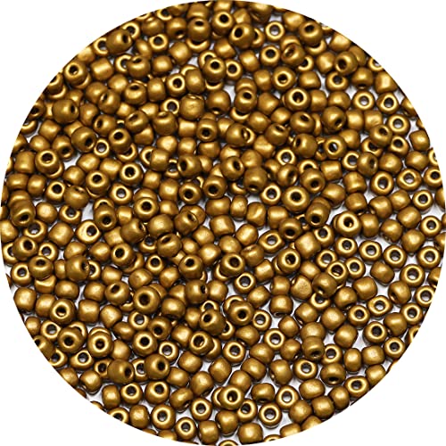 Bala&Fillic Matte Golden Color 4mm Seed Beads About 1200pcs/100Grams in Bag, 6/0 Glass Craft Beads for Making Bracelet and Necklace (Matte Golden) - color: Matte Golden -4mm