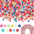 PH PandaHall 4600pcs Flower Heishi Bead 6mm Vinyl Disc Beads Flat Floral Polymer Clay Beads for Hawaiian Earring Choker Anklet Bracelet Necklace Jewelry Making Summer Surfer, Random Color