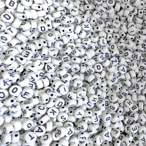 Black Alphabet Beads A-Z 1350+Pcs Letter Bead, Acrylic 4x7mm Round Digit Letter Beads Kits,Bracelets Necklaces DIY Jewelry Making Kits (Black,1350+PCS) - color: Black