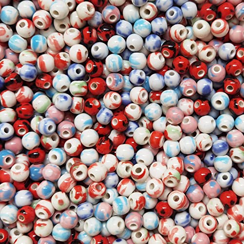 INSPIRELLE 180 Pieces Porcelain Beads Chinese Round Ceramic Beads 8mm for Handmade Jewelry Making Bracelets Necklace Making, Water-Ink - color: Water-Ink