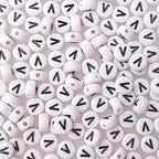 200+ Pieces 4x7mm Single V Letter Beads for Jewelry Making, White Round Acrylic Bulk Alphabet (Black on White) - size: Single letter V 200+ Pcs